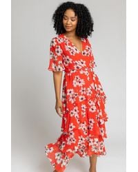Roman Petite - Floral Print Wrap Tiered Frill Dress - Lyst