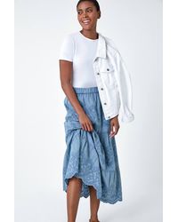 Roman - Broderie Elastic Waist A Line Tiered Midi Skirt - Lyst