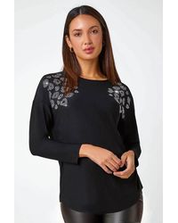 Roman - Animal Print Embellished Stretch Top - Lyst