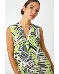 Roman - Palm Print Notch Neck Button Tunic Top - Lyst