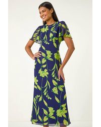 Roman - Leaf Print Back Tie Midi Dress - Lyst