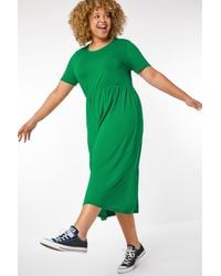 Roman Curve - Gathered Skirt Midi Stretch Dress - Lyst