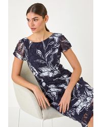 Roman - Floral Print Lace Stretch Bodycon Dress - Lyst