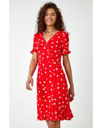 Roman - Ditsy Floral Print Stretch Fit Casual Knee Length Midi Dress - Lyst