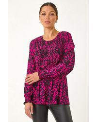 Roman - Abstract Printed Shirred Tunic Top - Lyst
