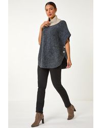 Roman - Contrast Roll Neck Button Knit Poncho - Lyst