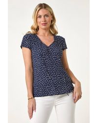 Roman Petite - Spot Print Crinkle V-Neck Top - Lyst