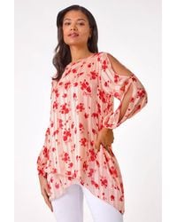 Roman - Rose Print Metallic Tunic Top - Lyst