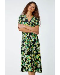 Roman - Ditsy Floral Ruched Sleeve Midi Dress - Lyst