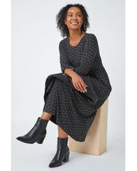 Roman Petite - Spot Pocket Stretch Ruched Midi Dress - Lyst