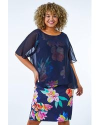 Roman Curve - Chiffon Overlay Floral Dress - Lyst