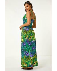 Roman - Peacock Printed Stretch Maxi Dress - Lyst