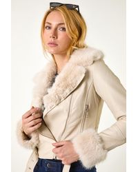 D.u.s.k - Faux Fur Pu Biker Jacket - Lyst
