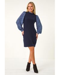 Roman Petite - Contrast Frill Neck Stretch Dress - Lyst