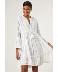 Roman - Shimmer Tie Detail Smock Dress - Lyst