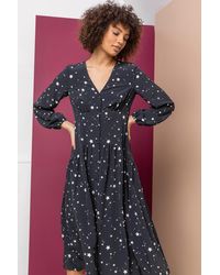 D.u.s.k - Fashion Star Print Chiffon Fit & Flare Midi Dress - Lyst