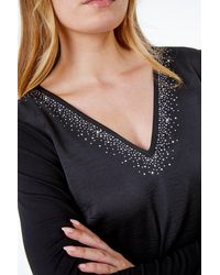 Roman - Satin Front Embellished Top - Lyst