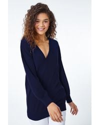 Roman - Plain Stretch V-Neck Longline Jumper - Lyst
