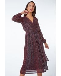 Roman - Shimmer Plisse Wrap Dress - Lyst