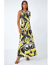 Roman - Abstract Print Halter Neck Maxi Dress - Lyst