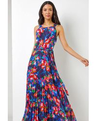 Roman - Floral Print Pleated Maxi Dress - Lyst