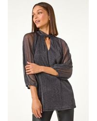 Roman - Twist Neck Glitter Mesh Top - Lyst