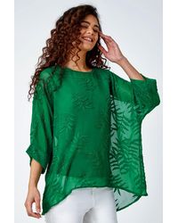 Roman - Leaf Burnout Print Chiffon Overlay Top - Lyst