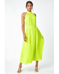 Roman - Halterneck Pleated Chiffon Maxi Dress - Lyst