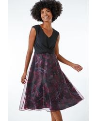 Roman - Twist Front Butterfly Print Stretch Dress - Lyst