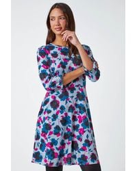 Roman - Floral Print Frill Sleeve Stretch Dress - Lyst