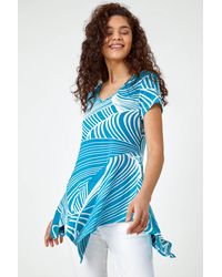 Roman - Textured Linear Print Hanky Hem Tunic Top - Lyst