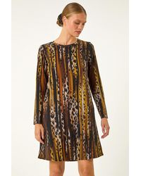 Roman - Animal Print Shift Midi Dress - Lyst