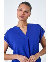 Roman - Plain Notch Neck Pleat Front Top - Lyst