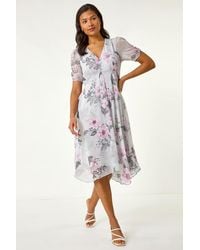 Roman - Floral Print Hanky Hem Midi Dress - Lyst