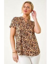 Roman Petite - Floral Print V-Neck Stretch Top - Lyst