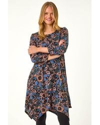 Roman - Floral Print Hanky Hem Stretch Dress - Lyst