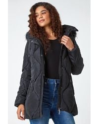 Roman - Quilted Faux Fur Hooded Coat - Lyst