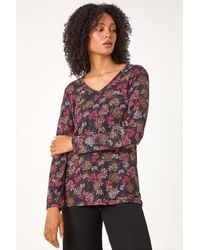 Roman - Floral Print Relaxed Stretch Top - Lyst