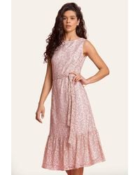 Roman - Belted Lace Detail Tiered Midi Dress - Lyst