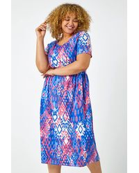 Roman Curve - Aztec Print Stretch Midi Dress - Lyst
