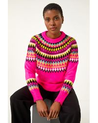 Roman - Diamond Print Crew Neck Knit Jumper - Lyst