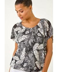 Roman - Leaf Print Lace Bubble Hem Top - Lyst