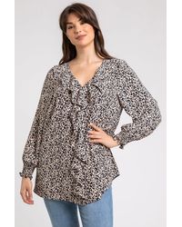 Roman Curve - Animal Print Frill Detail Top - Lyst