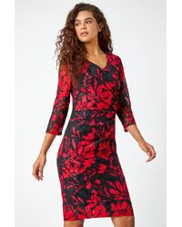 Roman - Floral Print Lace Shift Stretch Dress - Lyst