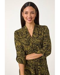 Roman - Paisley Print Pleat V-Neck Stretch Top - Lyst