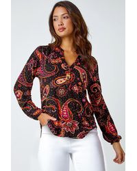 Roman - Paisley Print V-Neck Stretch Top - Lyst