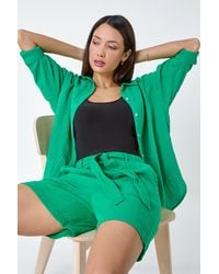 Roman - Textured Elastic Tie Waist Cotton Shorts - Lyst