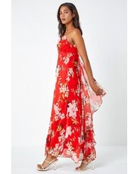 Roman - Floral Cowl Neck Chiffon Dress - Lyst