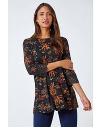 Roman - Paisley Print Lace Trim Stretch Top - Lyst