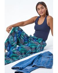 Roman - Leaf Linen Blend Wide Leg Trousers - Lyst